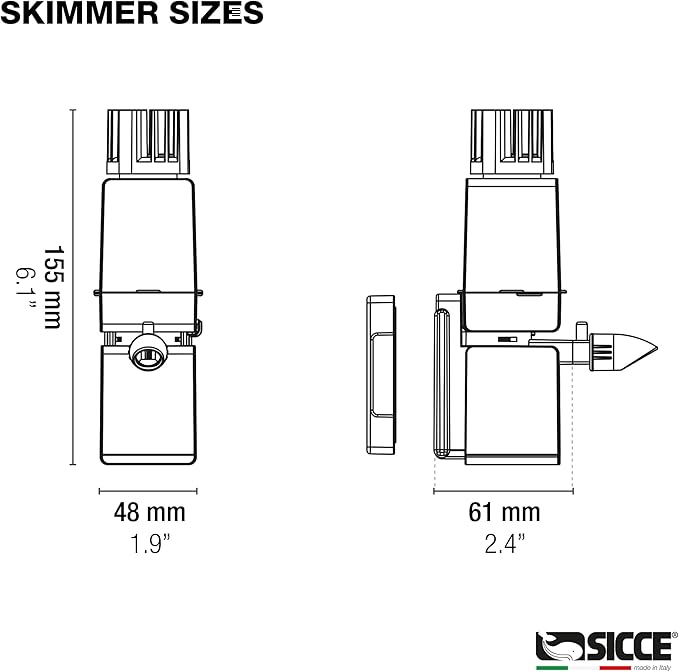 Sicce Shark MINI Aquarium Surface Skimmer 350 up to 40 Gallon Aquariums | 90 GPH Flow Rate Efficient Debris Oil Film Removal Freshwater & Saltwater