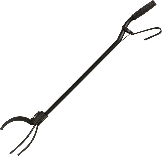 Redneck Convent Heavy-Duty Log Grabber Fire Tongs Poker Tool with Spring Handle and 3 Prong, 36in – Place Wood on Campfire Fireplace