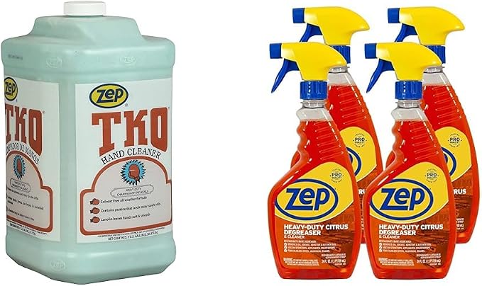 Zep TKO Hand Cleaner + Heavy-Duty Citrus Cleaner and Degreaser Spray Bottle - 1 Gallon (1 Unit) 1049524 + 24 oz. (Case of 4) ZUCIT24