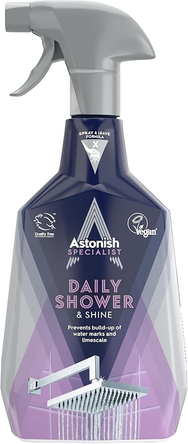 Astonish Daily Shower Shine White Lilies Cleaning Spray - No Scrub After Shower Spray Foam Prevents Watermarks & Limescale Buildup - Vegan Cruelty-Free Household Cleaning Products, 750ml Spray Bottle