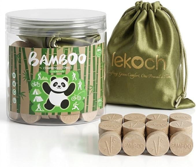 Lekoch Bamboo Compressed Face Towels - Biodegradable Absorbent Cloths for Hiking, Gym & Daily Cleansing | Quick-Dry, Durable, All-Season Use 100 - Pcs with Bundled bag