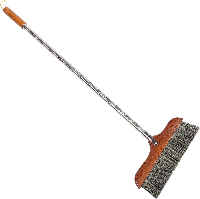Yardwe Horse Hair Soft Bristle Broom Wooden Handle Angle Broom Floor Cleaning Broom Hair Removal Sweeper Carpet Sweeping Brush for Indoor Outdoor Kitchen