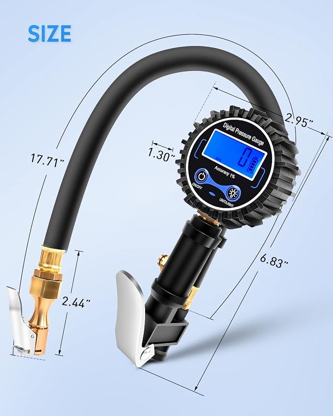 Nilight - 50057A Digital Tire Inflator Deflator with Pressure Gauge 250 PSI Air Chuck and Compressor Accessories with Rubber Hose and Quick Connect Coupler for 0.1 Display Resolution