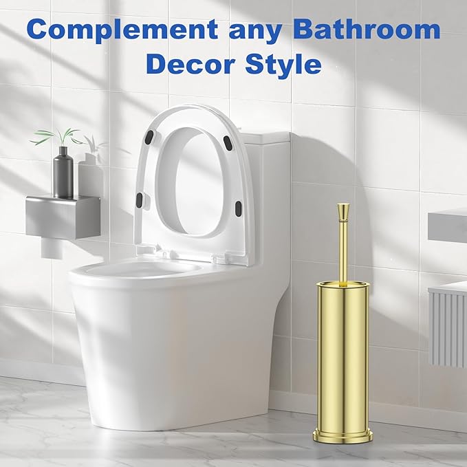 Toilet Brush and Holder Set:304 Stainless Steel Heavy Duty Toilet Bowl Brush,Removable Inner Bowl and Splash Protection,Bathroom Toilet Brush-Dense Bristles for Through Cleaning