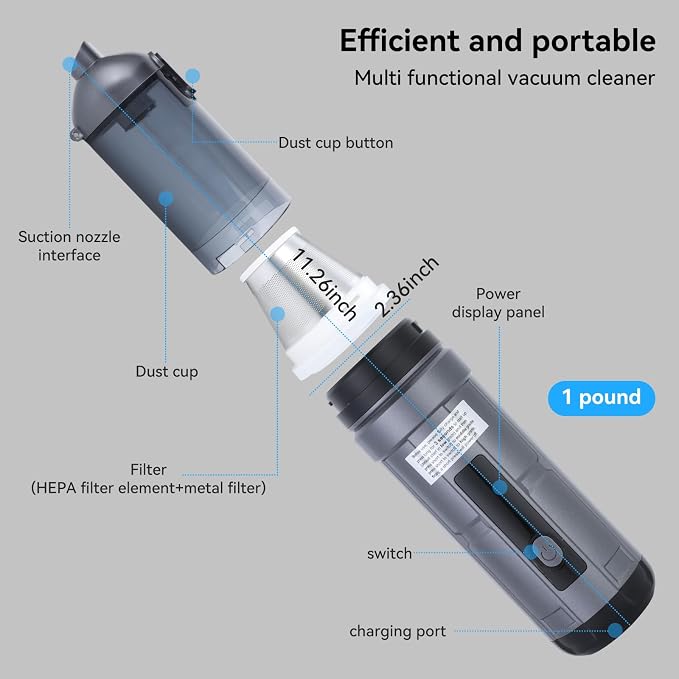 OTraki Portable Cordless Car Vacuum 15000Pa Handheld Vacuum Cleaner | Rechargeable Hand Cordless with Crevice Tool, Rotating Nozzle, Charging Station, Large Dust Bowl for Home, Car, Office, Pet