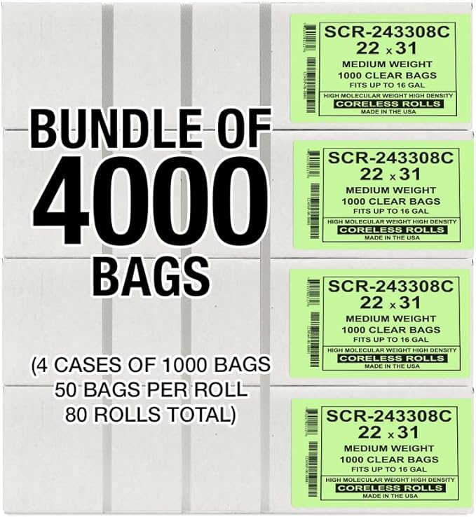 Aluf Plastics 12-16 Gallon Trash Bags - (Commercial 4000 Pack) - Source Reduction Series Value High Density 8 Micron (equiv) Gauge - Intended for Home, Office, Bathroom, Paper, Styrofoam(Pack of 4000)