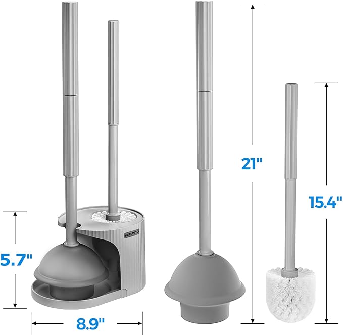 FORASTO 2Pack 2 in 1 Toilet Brush and Plunger Set, Extended Handle Plunger,Toilet Bowl Brush Plunger Set,Bathroom Cleaning Tools ,Toilet Brush Plunger Combo,Cleaning Brush,Cleaning Supplies(Dark Grey)
