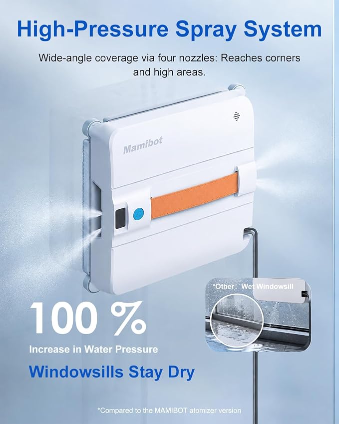 Mamibot W120-DP Window Cleaning Robot, 3200Pa Strong Suction, 10 Cleaning Modes, 4-Spray Water Jet, Smart Edge Detection, App & Remote Control – Ideal for High-Rise Glass, Mirrors & Tiles (Grey)