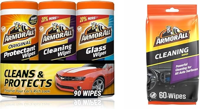Armor All Protectant, Glass and Cleaning Wipes Variety Pack with Car Interior Cleaner Wipes (60 Count)