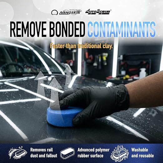 Nanoskin AUTOSCRUB Surface Prep Sponge - Combo Pack Pro Kit - Patented Clay Bar Replacement Tool to Remove Embedded Contaminants Before Wax & Coating | Safe for Painted Surface, Glass, Plastic, etc.