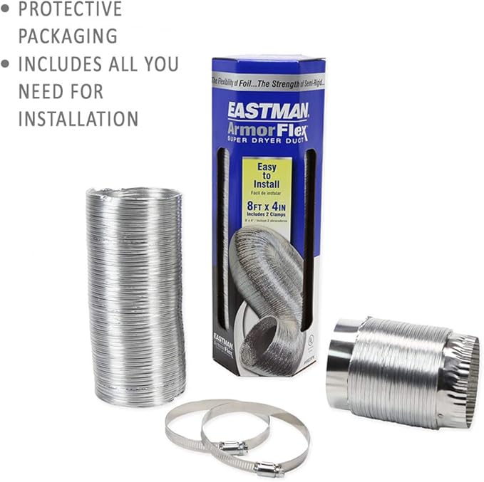 EASTMAN 8' Aluminum Dryer Vent with Clamps Bundle with 2-Pack 6' Stainless Steel Washing Machine Connectors