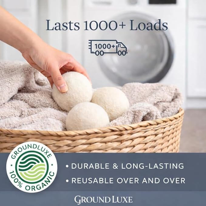 Premium New Zealand Wool Dryer Balls - 6-Pack, 100% Organic, Hand-Felted, Reusable, Reduce Drying Time - Natural Fabric Softening, Wrinkle & Static Reduction