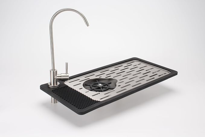 DIBTSA Pitcher Rinser, Stainless Steel Countertop Glass Rinser Cup Washer Sink with Side Spray,Drip Tray for Home Cafe Restaurant