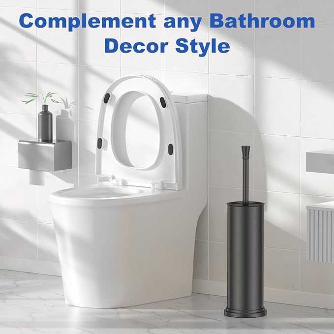 Toilet Brush and Holder Set:304 Stainless Steel Heavy Duty Toilet Bowl Brush,Removable Inner Bowl and Splash Protection,Bathroom Toilet Brush-Dense Bristles for Through Cleaning