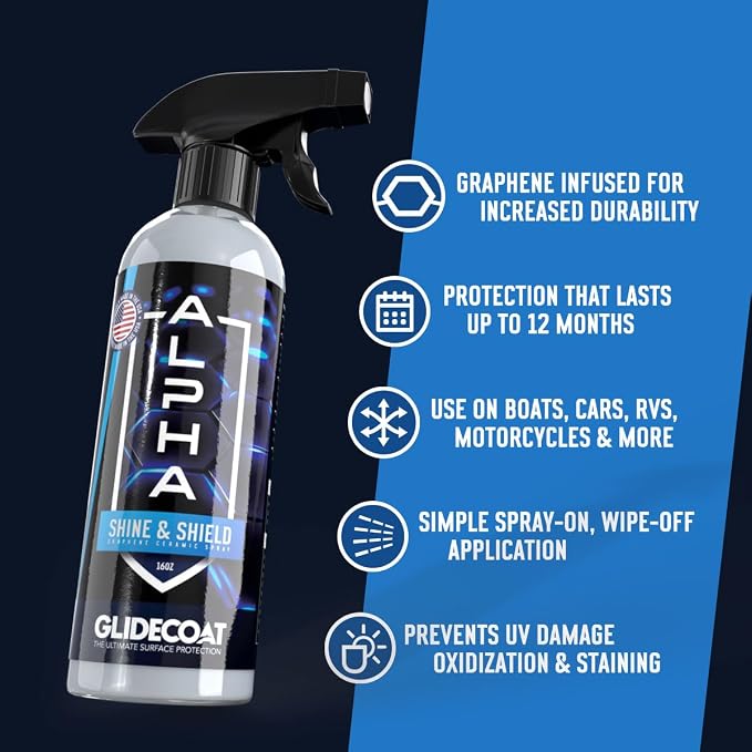 Alpha Shine & Shield Graphene Ceramic Spray - 16oz - Graphene-Infused Spray Sealant for Cars, Boats, RVs and Motorcycles - Up to 12 Months UV Protection, Gloss, and Hydrophobics