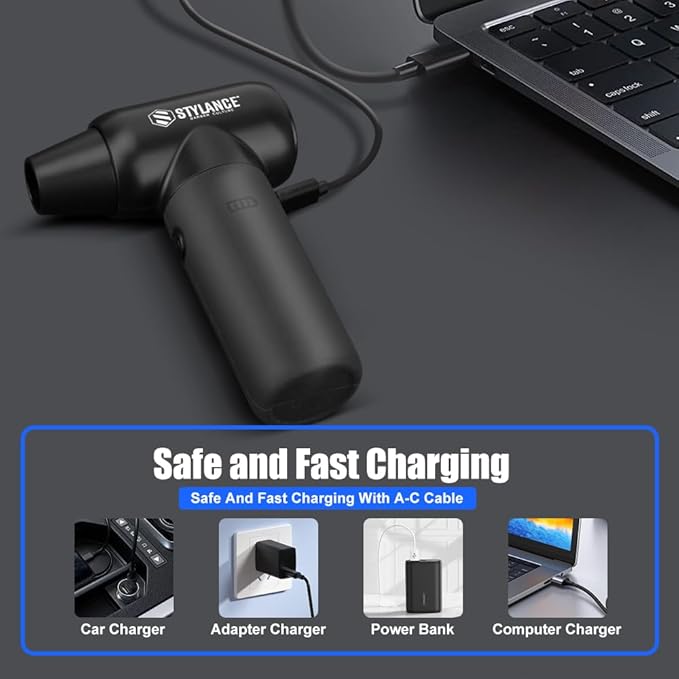 Compressed Air Duster,110000RPM Electric Air Duster, Mini Blower Jet Dry Blower for Computer, Keyboard, Car, Home, Outdoor Cleaning, Type-C (Black)