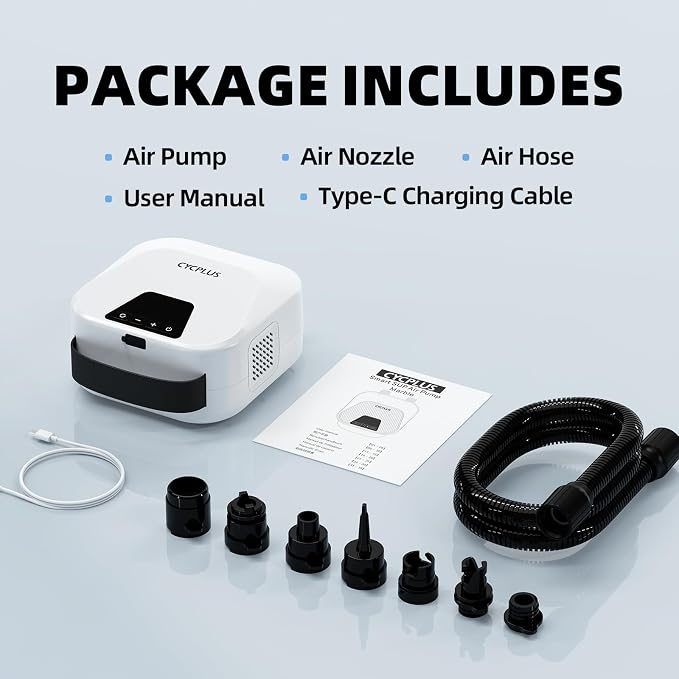 CYCPLUS 20PSI High Pressure Smart SUP Air Pump, Rechargeable Battery-Powered, Intelligent Dual Stage Inflation & Deflation, Auto-Off Air Pump for Stand Up Paddle Boards,Surfing Kite, Tent, Mattress