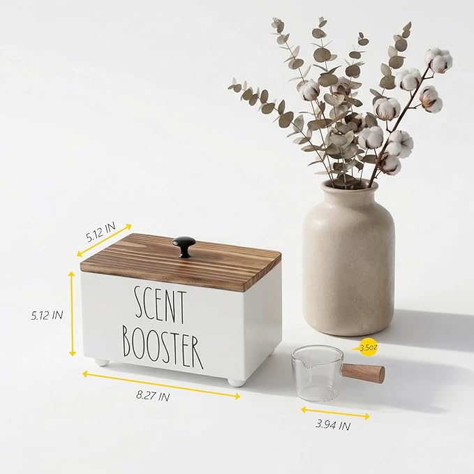 CHONIC Laundry Scent Booster Container, Farmhouse Scent Beads Storage Organization, Rustic Wood Dispenser for Clothing Fragrance Beads, Laundry Room Powder Box, Laundry Detergent Organizer Bin