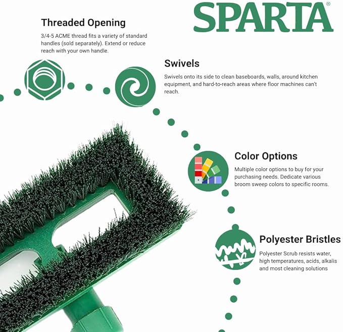 SPARTA 3638831EC09 Polyester Rectangle Scrub Brush, Floor Brush, Cleaning Brush With Swivel Head For Cleaning, 8 Inches, Green