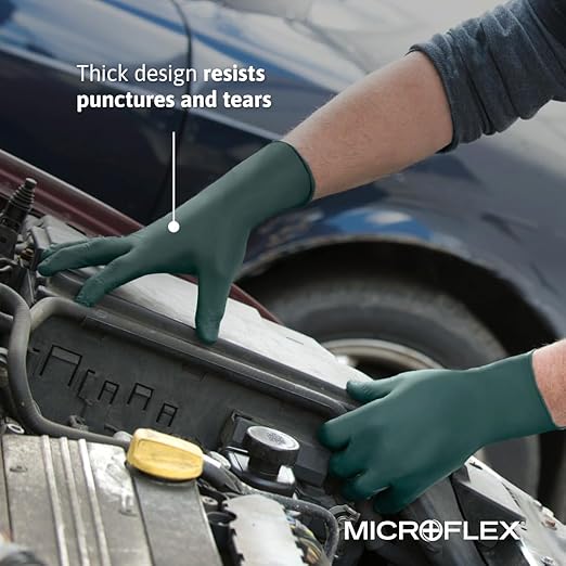 Ansell Microflex Dura Flock DFK-608 Thick 11mil Nitrile Gloves w/Flock Lining for Automotive, Aftermarket, Machinery - X-Large, Green (Case of 500)