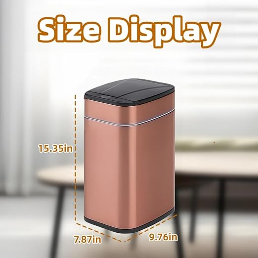 Garbage Can with Lid, Intelligent Sensor Opening and Closing, Small Garbage Can for Living Room, Bedroom, Kitchen and Bathroom (2, Square Rose Gold)