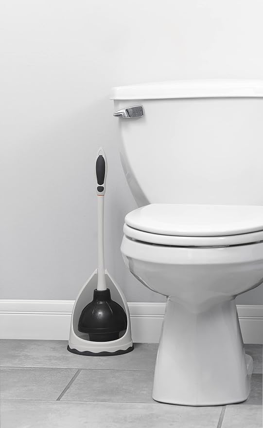 Superio Toilet & Sink Plunger and Holder Grey, 1-Pack