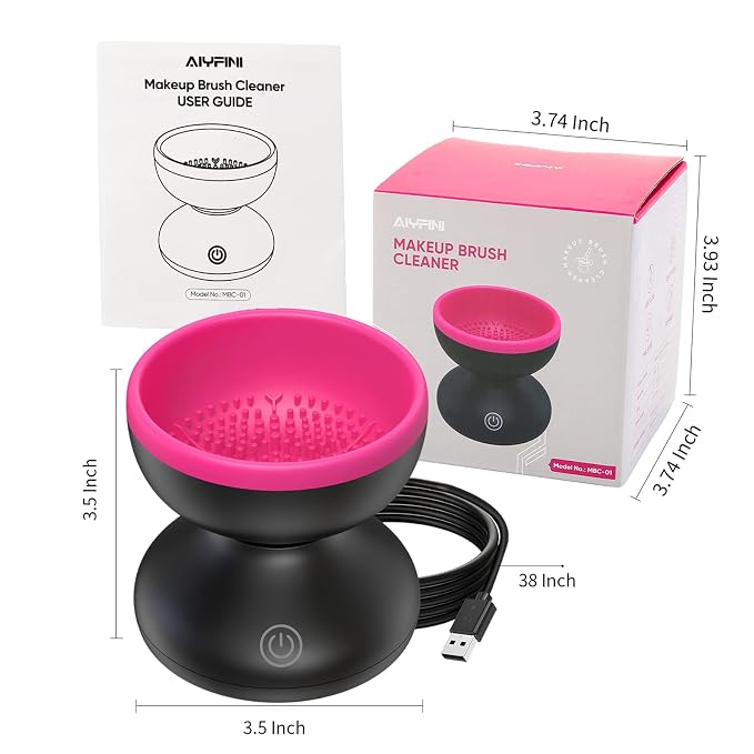 Alyfini Electric Makeup Brush Cleaner Machine, Powerful Friction Removes Residue on Make up Brushes Set/Sponge/Powder Puffs, Efficient Cleaning, Portable Spinning Washer, Save Cleanser & Shampoo