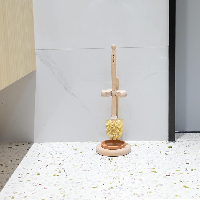 Gaia Guy Beech Wood Toilet Brush with Stand & Ceramic Drip Tray β Eco-Friendly Toilet Scrubber with Sisal Bristles β Compostable, Biodegradable & Plastic-Free Bathroom Cleaner