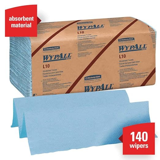 WYPALL 05123 L10 Banded Windshield Towels, 1-ply Paper, Blue, 9.1 x 10.25 in. (224 Towels/Pack, 10 Packs/case)