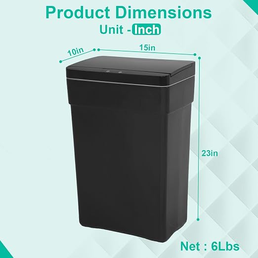 BestOffice 13 Gallon Trash Can Automatic Kitchen Trash Can Touch Free High-Capacity Garbage Can with Lid for Bedroom Bathroom Home Office 50 Liter (Black, 1) (2, Black)