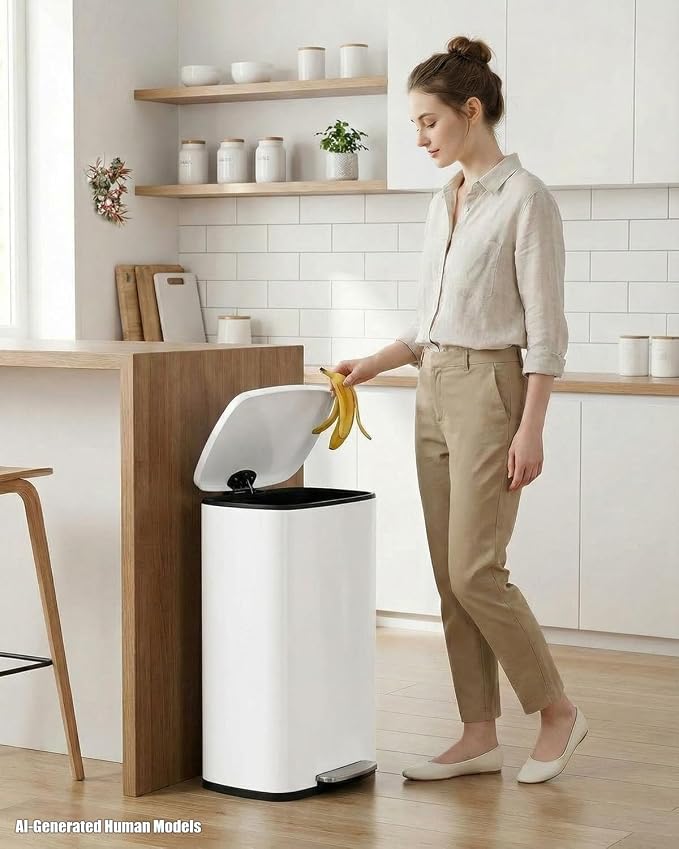 ComfyCorner 13.2+1.3 Gallon Trash Can Combo Set, Stainless Steel Garbage Bin with Pedal, Removable Inner Waste Bucket, Anti-Fingerprint, Soft-Close Locking Lid Dustbin for Kitchen, Bathroom, Office