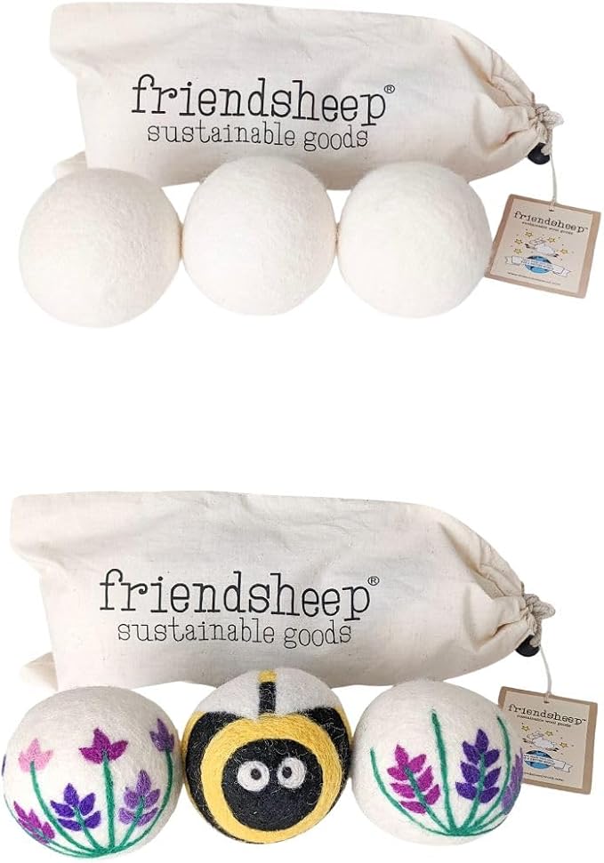 Wool Dryer Ball Bundle Lavender Fields Bee Flower + White Trio by Friendsheep