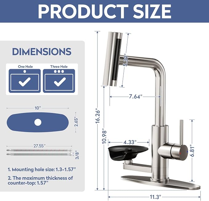 SINGSUO Pull Down Kitchen Faucet with Glass Rinser, 4 Spray Modes Kitchen Faucets with Pull Out Sprayer & Cup Washer, High Pressure Single Handle Bar Sink Faucet 1 or 3 Hole