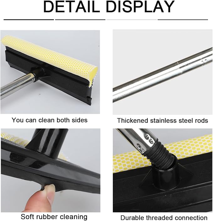 2 in 1 Car Window Squeegee and Collapsible Bucket Set,Long Handle,Gray