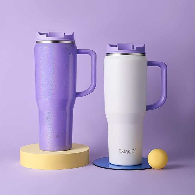 EALGRO 50 oz Tumbler with Handle, Insulated Tumblers with Lid and Straw, Large Metal Sports Water Bottle Jug, Thermal Stainless Steel Travel Coffee Mug Cup, Blush