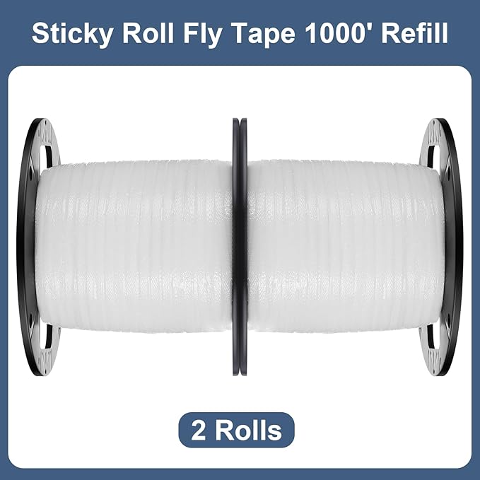 Qualirey 2 Pcs Sticky Fly Tape Roll 1000 ft Fly Ribbon Line Kit Housefly Reel Hanging Sticky Tape Trap Disposable Bug Strip for Barns Home Indoor Outdoor, Non-Toxic (White)