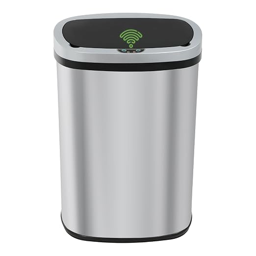 24/7 Shop at Home Freeway 13 Gallon Metal Household Trash Can Motion Sensor Lid for Kitchen, Silver