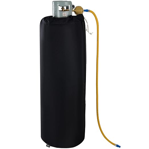 VEVOR Insulated Band Style Gas Cylinder Warmer, Fits 100 Lbs Gas Tank 280W Propane Heater, Fix Internal Thermostat Max Temp 90℉, Durable Waterproof Oxford Fabric, Tested to UL 499 Standard, FCC Listed