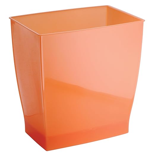 iDesign Small Plastic Bathroom Trash Can, Slim Rectangle Garbage Bin for Bedroom, Office, Dorm, 4-Pack, Orange