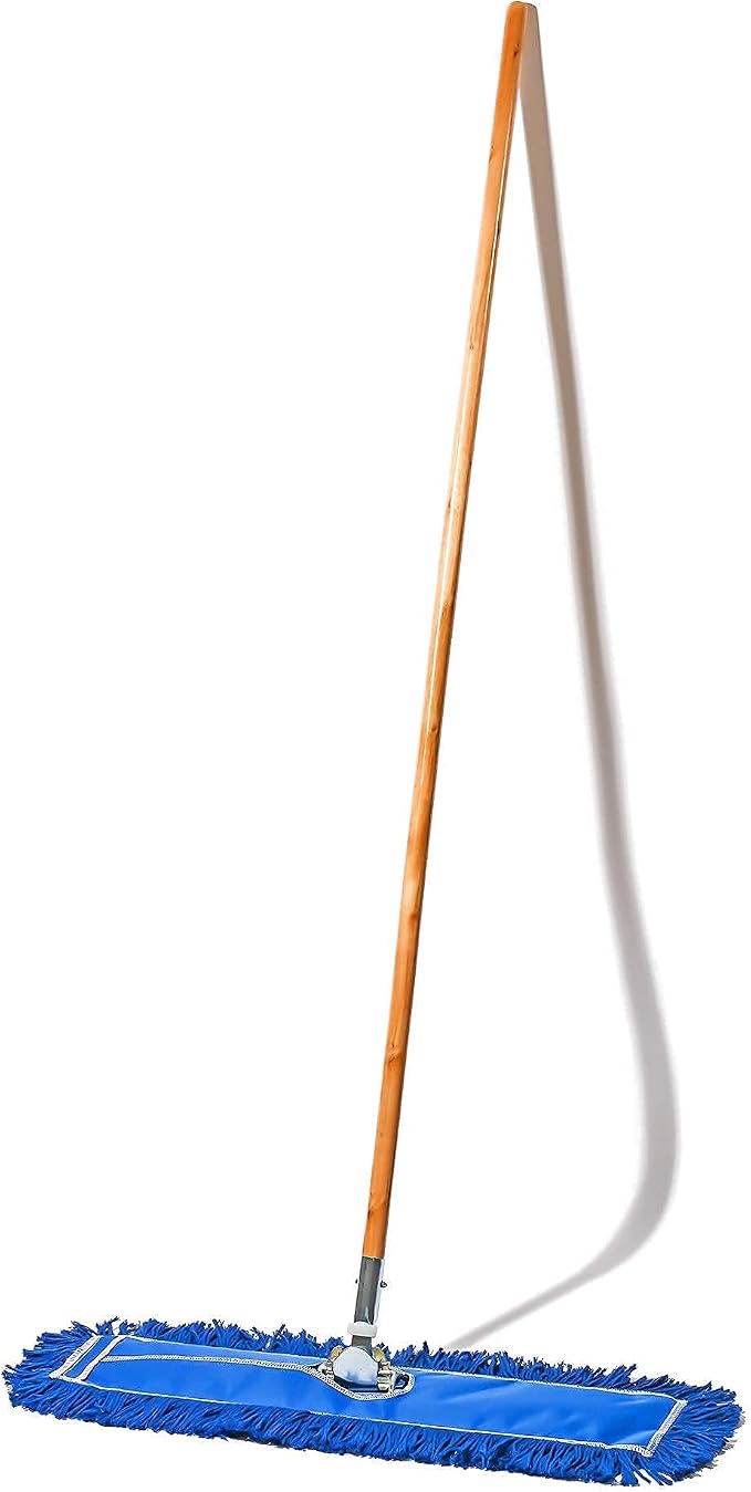 24 Inch Blue Commercial Dust Mop & Floor Sweeper – Wood Handle Floor Mop for Tile, Hardwood & Concrete