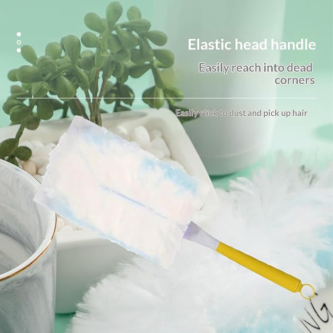 60 Pack Count Electrostatic Duster Refills Compatible with Duster, Multi-Surface Dusting Refills,Microfibre Dusters for Cleaning with 1Pcs Yellow Handle,Unscented