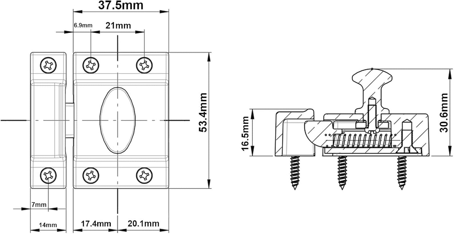 QCAA Traditional Large Oval Turn Cabinet Latch, Solid Brass, 2", for Cupboard & Other Furniture, Brushed Antique Brass, 4 Pack, Made in Taiwan