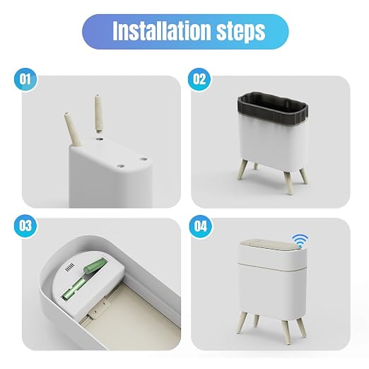 Yatmung 2 Pack - Motion Sensor Trash Can with Lid Slim Smart Garbage Can - Waste Basket for Bedroom, Office, Kitchen, Living Room - Automatic Trash Can Bathroom Touchless - White with Wooden Legs