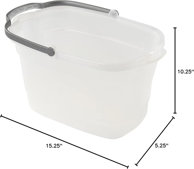 Casabella Plastic Multipurpose Cleaning Storage Caddy with Handle, 1.85 Gallon, Gray and Orange & Plastic Rectangular Cleaning Bucket with Handle, Clear, 4 Gallon