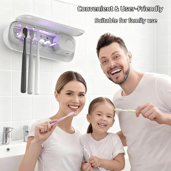UV Toothbrush Holders Wall Mounted Toothbrush Sanitizer Cleaner 5 Slots with Heating and Fan Drying Smart Home Bathroom Accessories Cordless & No Drilling