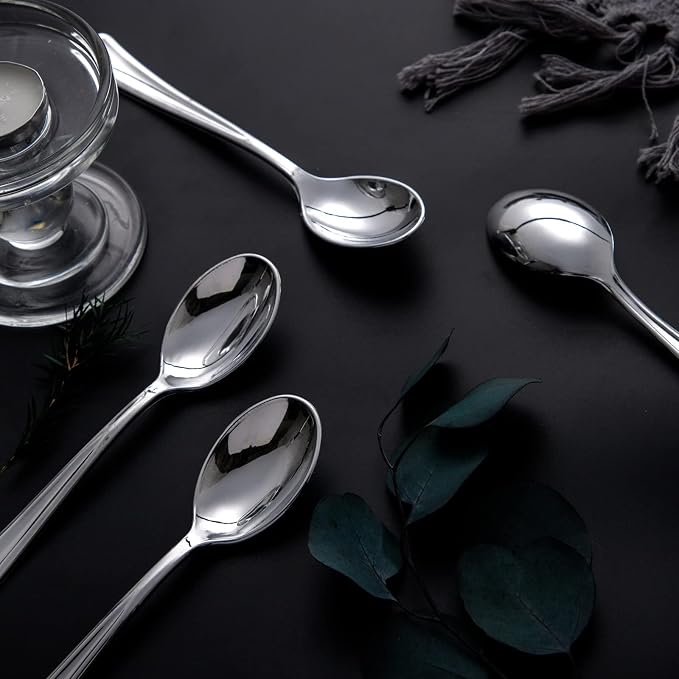 Liacere 200PCS Silver Plastic Spoons - Heavy Duty Disposable Spoons - dessert Spoons for Wedding & Party & New Year & Valentine's Day& Christmas