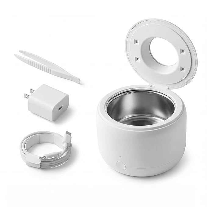 Ultrasonic Retainer Cleaner Machine - 44kHz Dental Pod for Night Guards, Mouth Guards, Dentures, Aligner & Jewelry- 200ML, White