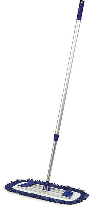 FLO-PAC Dry Mop Mop Pad, Looped Fringe with Microfiber Center for Floor and Wall Cleaning, 24 Inches, Blue, (Pack of 12)