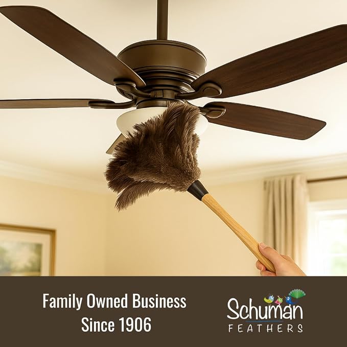 Ostrich Feather Duster with Wooden Handle 14" – Natural Reusable Feather Duster for Cleaning, Furniture & Shelves, Blinds, Ceiling Fan, Dusting Tool for Home, Office, Delicate Surfaces - 2 Pack