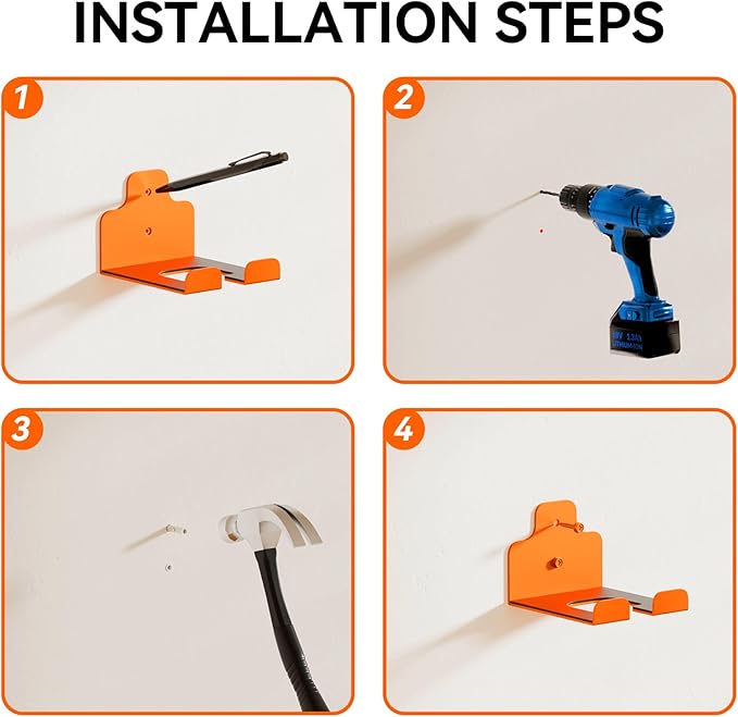 JNIHEEP Garage Organizer Trimmer Rack, Garden Power Tool Hanger Weed Whackers Holder Wall Mounted for Grass Trimmer, Hedge Trimmer, Garage Trimmer, Garden Tools,3 Pack(Orange)